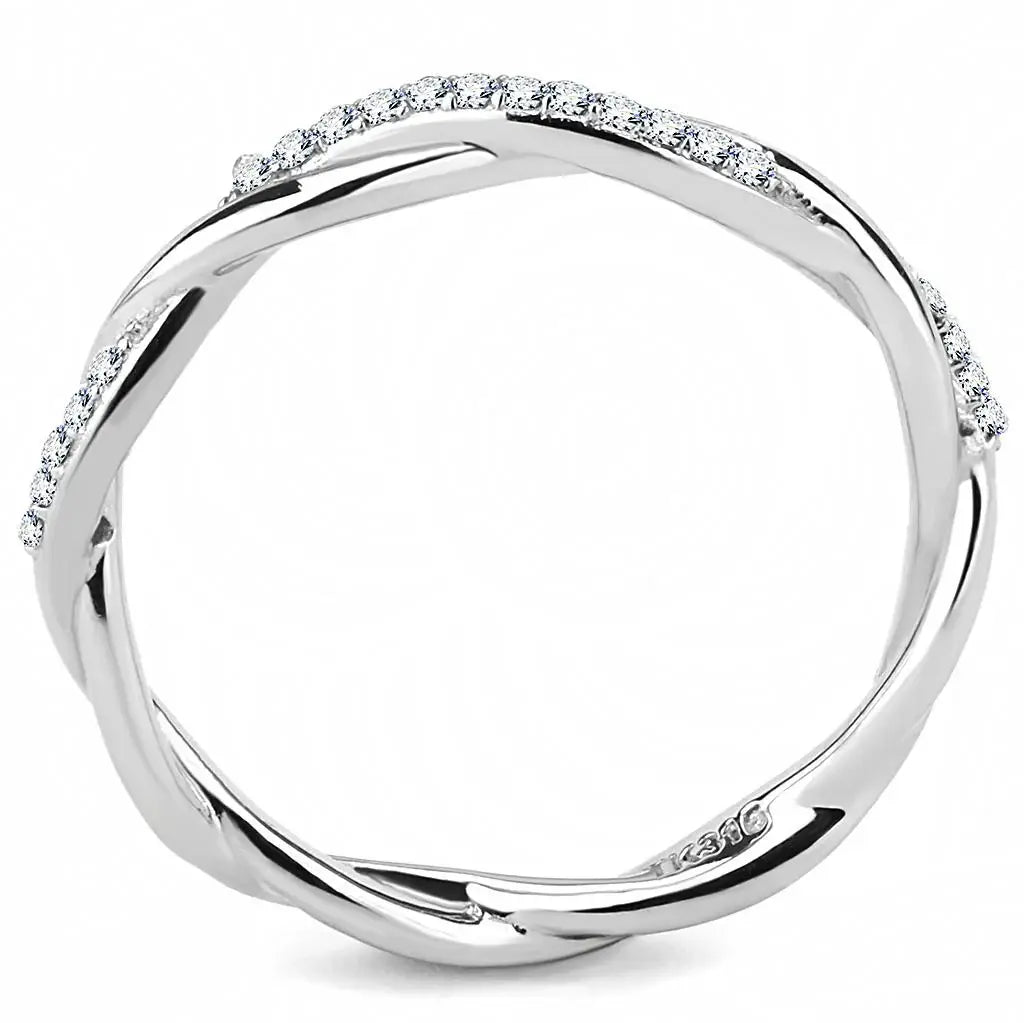 Alamode High polished (no plating) Stainless Steel Ring with AAA Grade CZ in Clear - Alamode - Flyclothing LLC