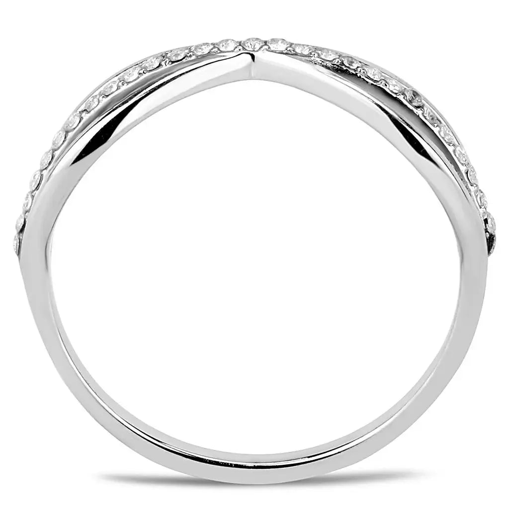 Alamode High polished (no plating) Stainless Steel Ring with AAA Grade CZ in Clear - Alamode - Flyclothing LLC