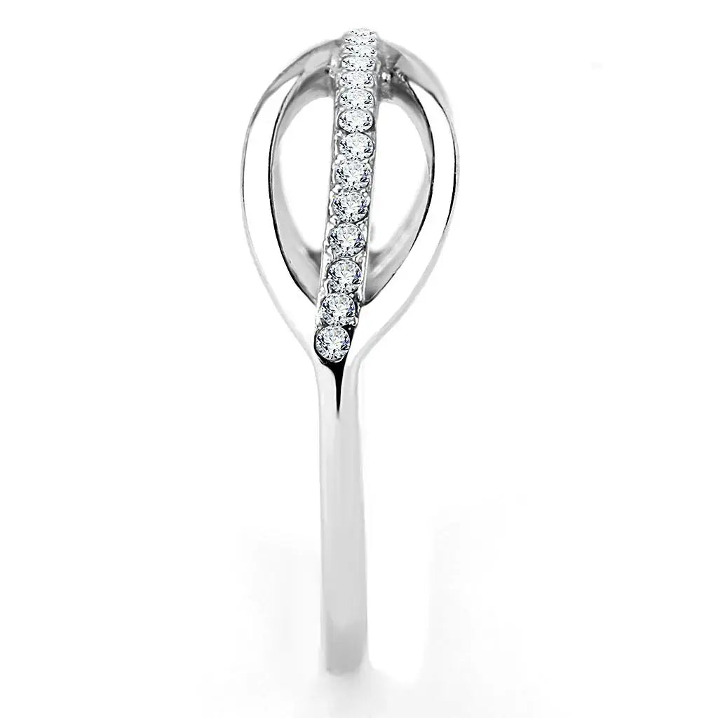 Alamode High polished (no plating) Stainless Steel Ring with AAA Grade CZ in Clear - Alamode - Flyclothing LLC