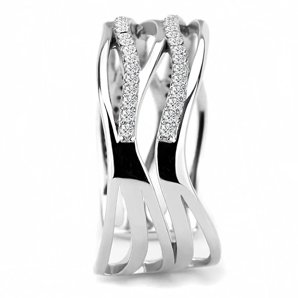 Alamode High polished (no plating) Stainless Steel Ring with AAA Grade CZ in Clear - Alamode - Flyclothing LLC