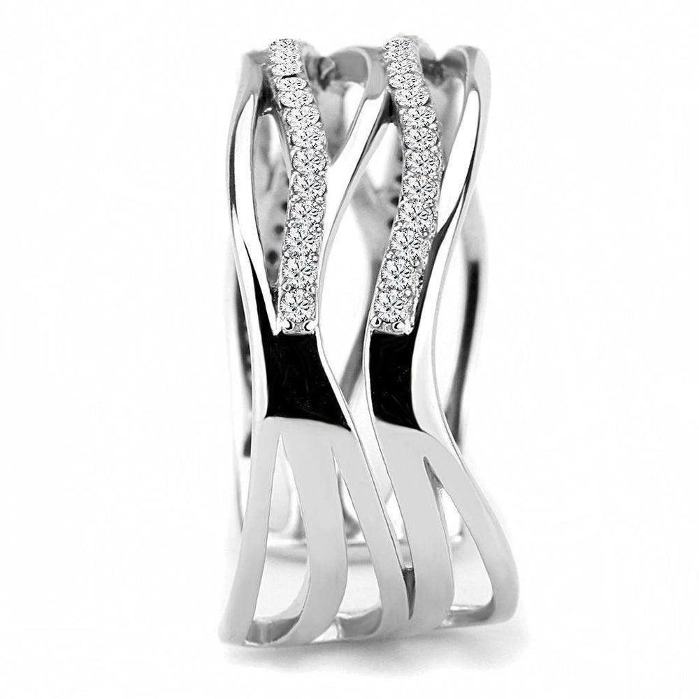 Alamode High polished (no plating) Stainless Steel Ring with AAA Grade CZ in Clear - Alamode - Flyclothing LLC