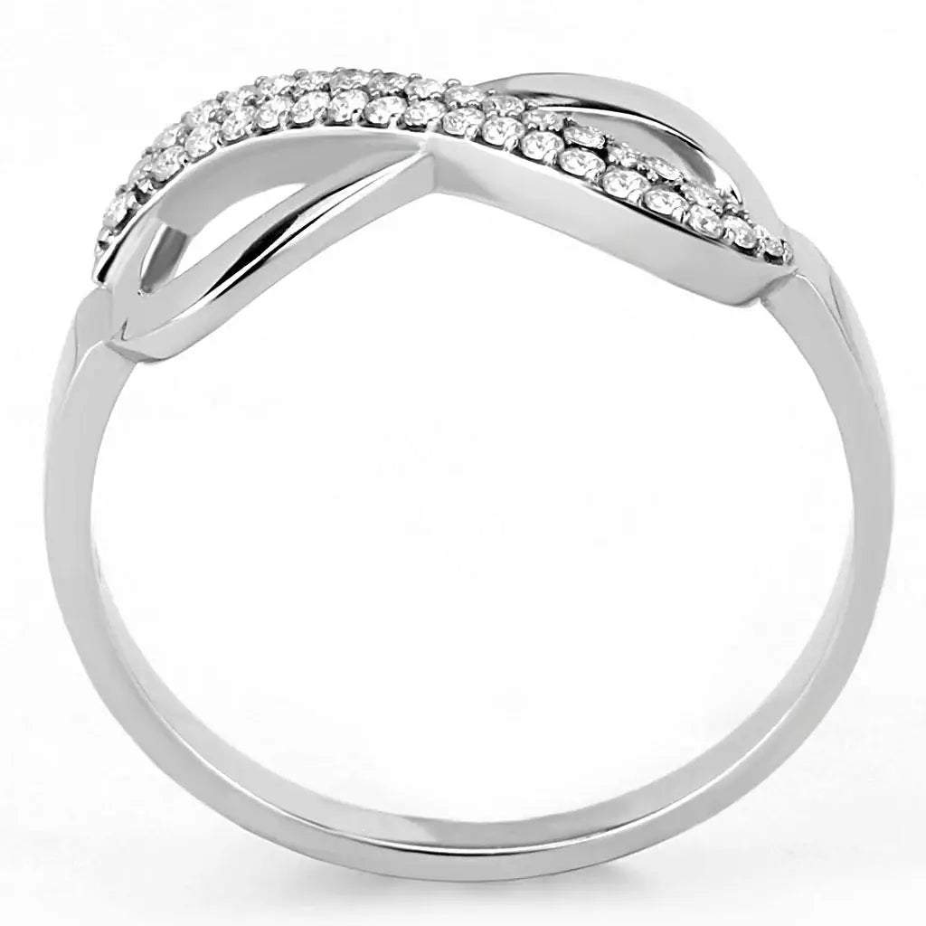 Alamode High polished (no plating) Stainless Steel Ring with AAA Grade CZ in Clear - Alamode - Flyclothing LLC