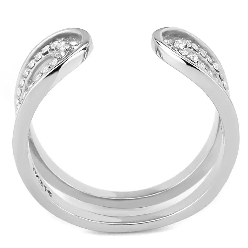 Alamode High polished (no plating) Stainless Steel Ring with AAA Grade CZ in Clear - Alamode - Flyclothing LLC
