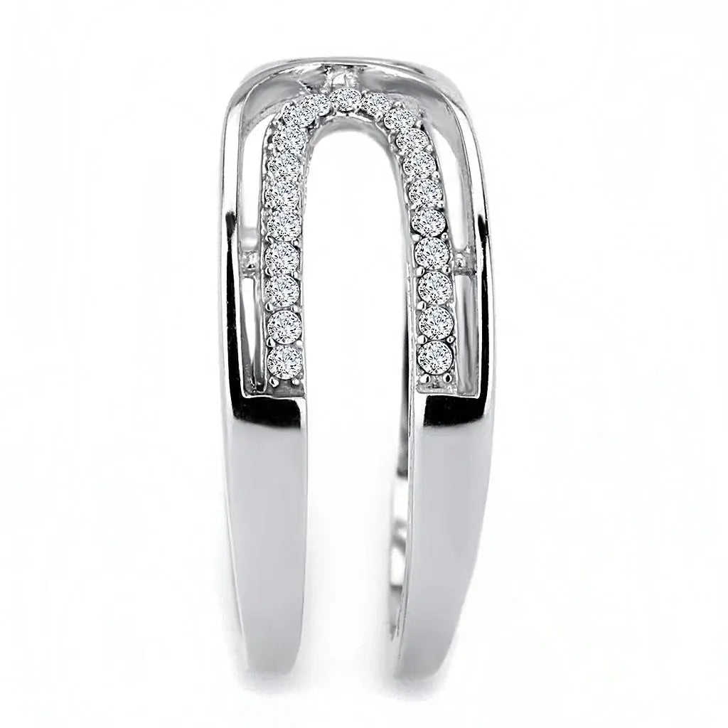 Alamode High polished (no plating) Stainless Steel Ring with AAA Grade CZ in Clear - Alamode - Flyclothing LLC
