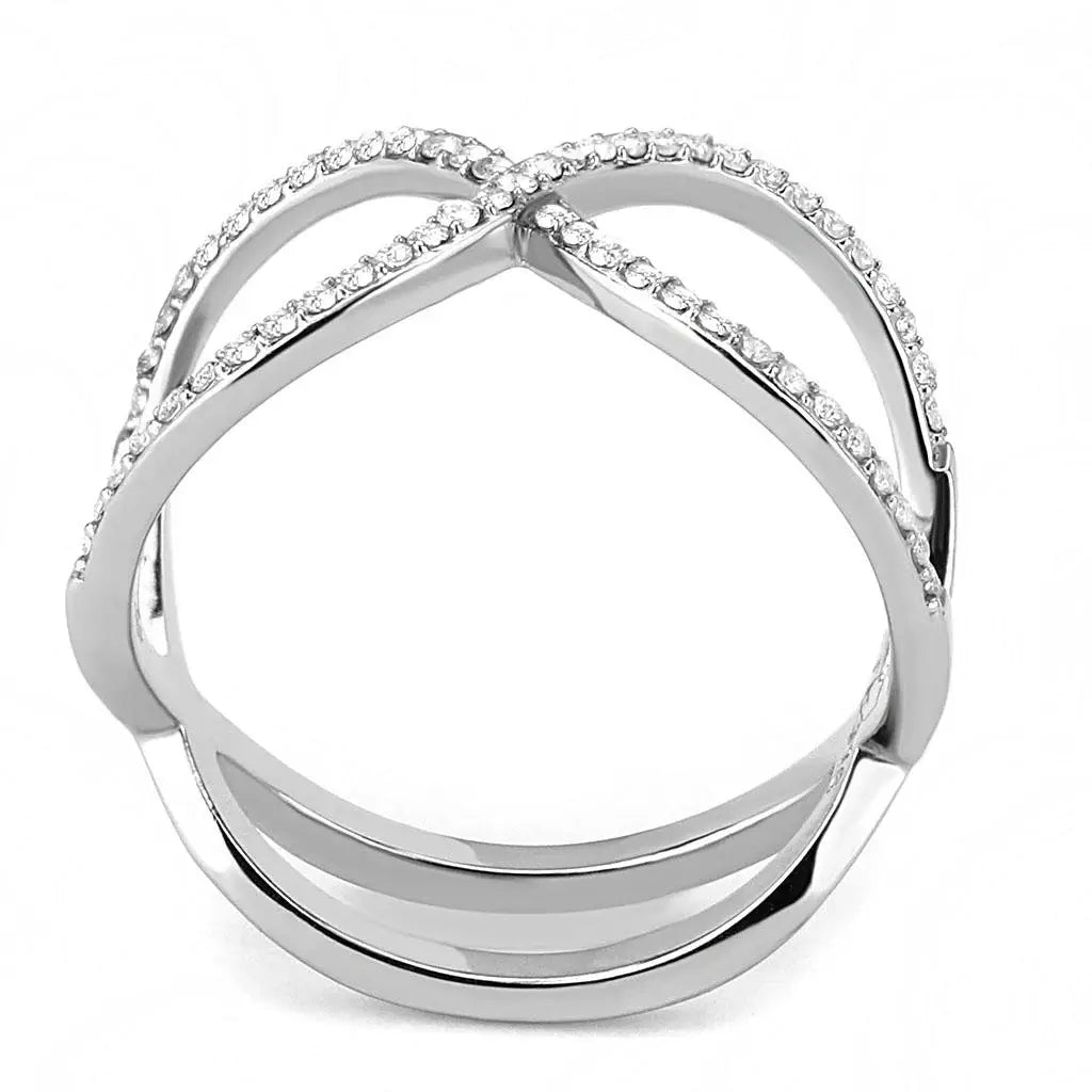 Alamode High polished (no plating) Stainless Steel Ring with AAA Grade CZ in Clear - Alamode - Flyclothing LLC