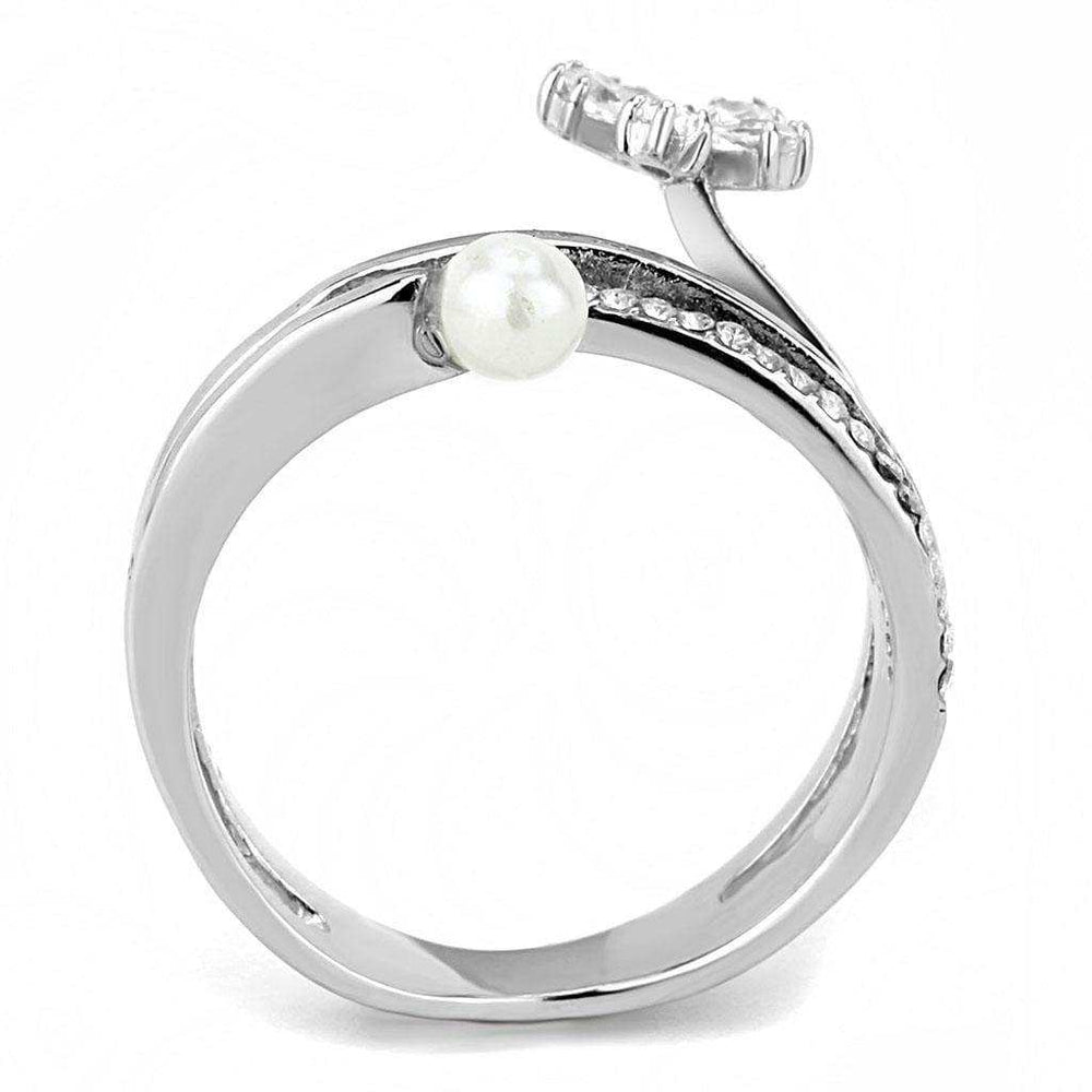 Alamode High polished (no plating) Stainless Steel Ring with Synthetic Pearl in White - Alamode - Flyclothing LLC