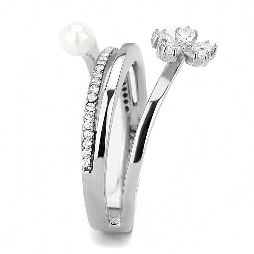 Alamode High polished (no plating) Stainless Steel Ring with Synthetic Pearl in White - Alamode - Flyclothing LLC