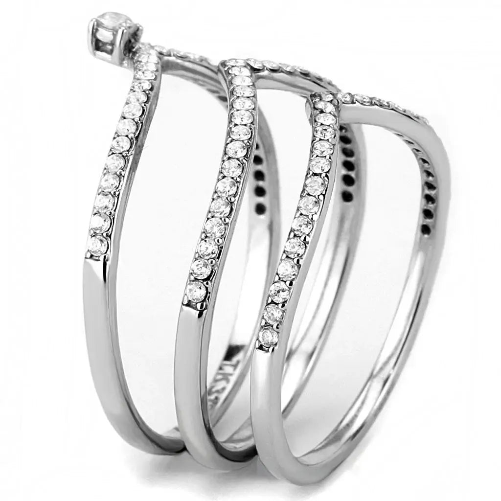 Alamode High polished (no plating) Stainless Steel Ring with AAA Grade CZ in Clear - Alamode - Flyclothing LLC