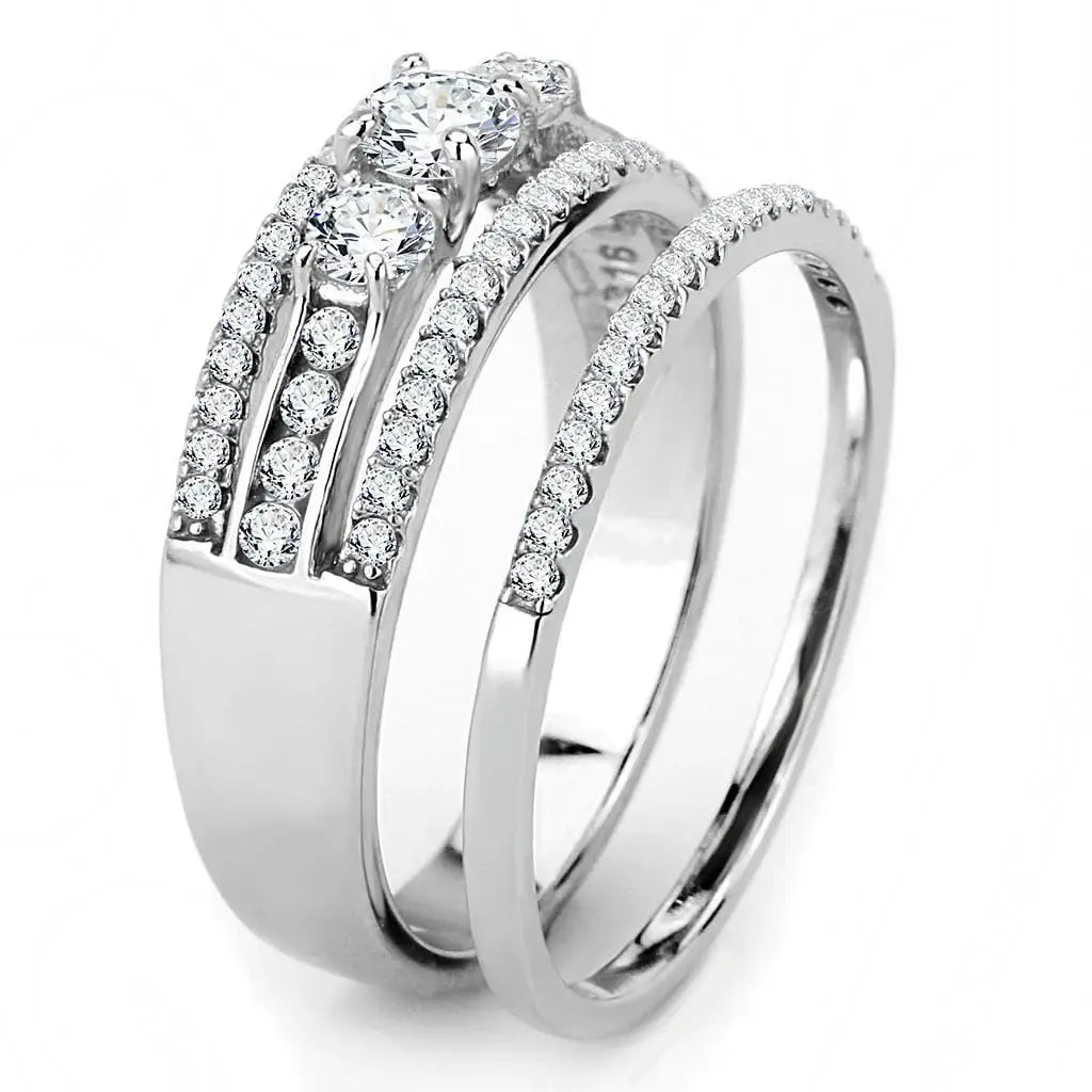 Alamode High polished (no plating) Stainless Steel Ring with AAA Grade CZ in Clear - Alamode - Flyclothing LLC