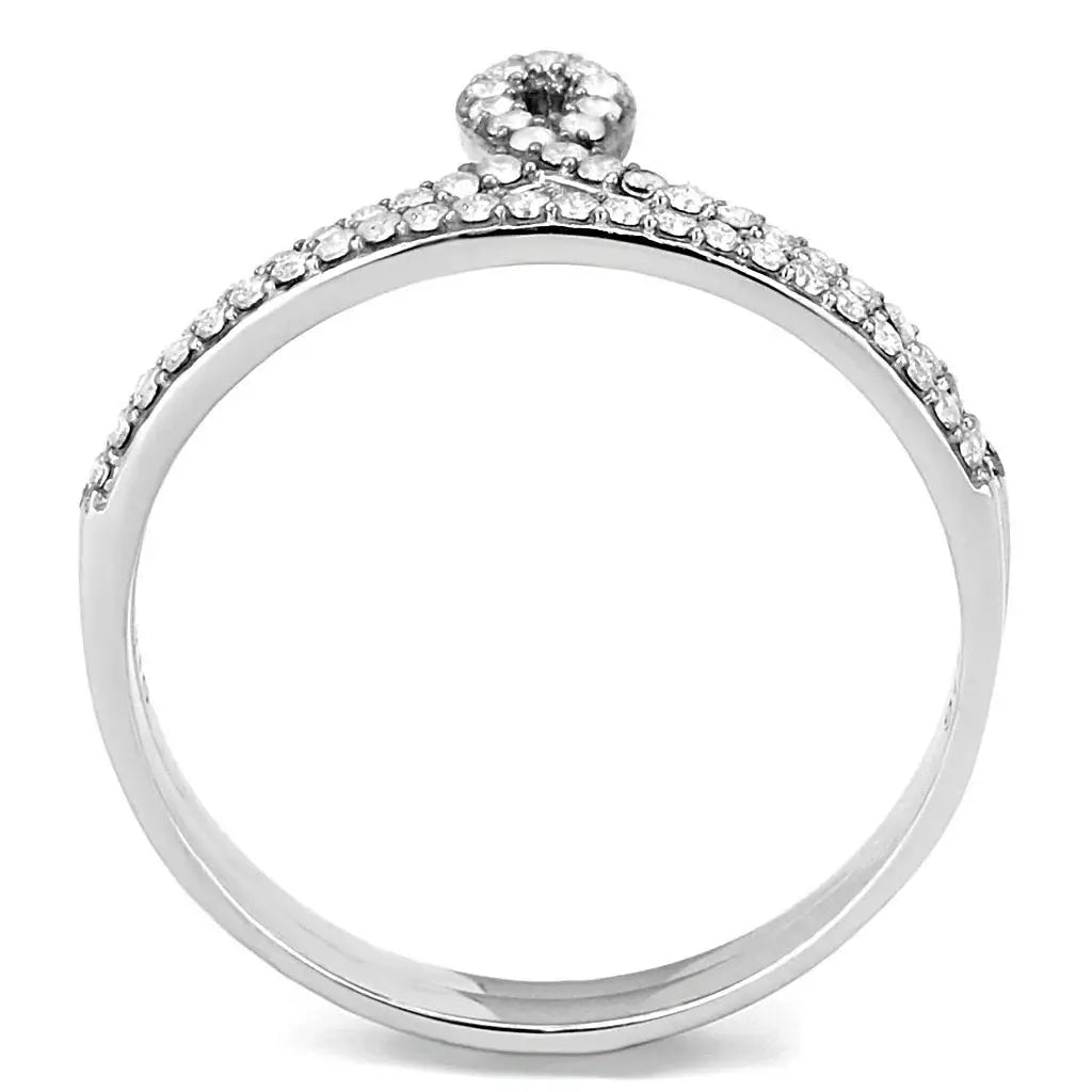 Alamode High polished (no plating) Stainless Steel Ring with AAA Grade CZ in Clear - Alamode - Flyclothing LLC