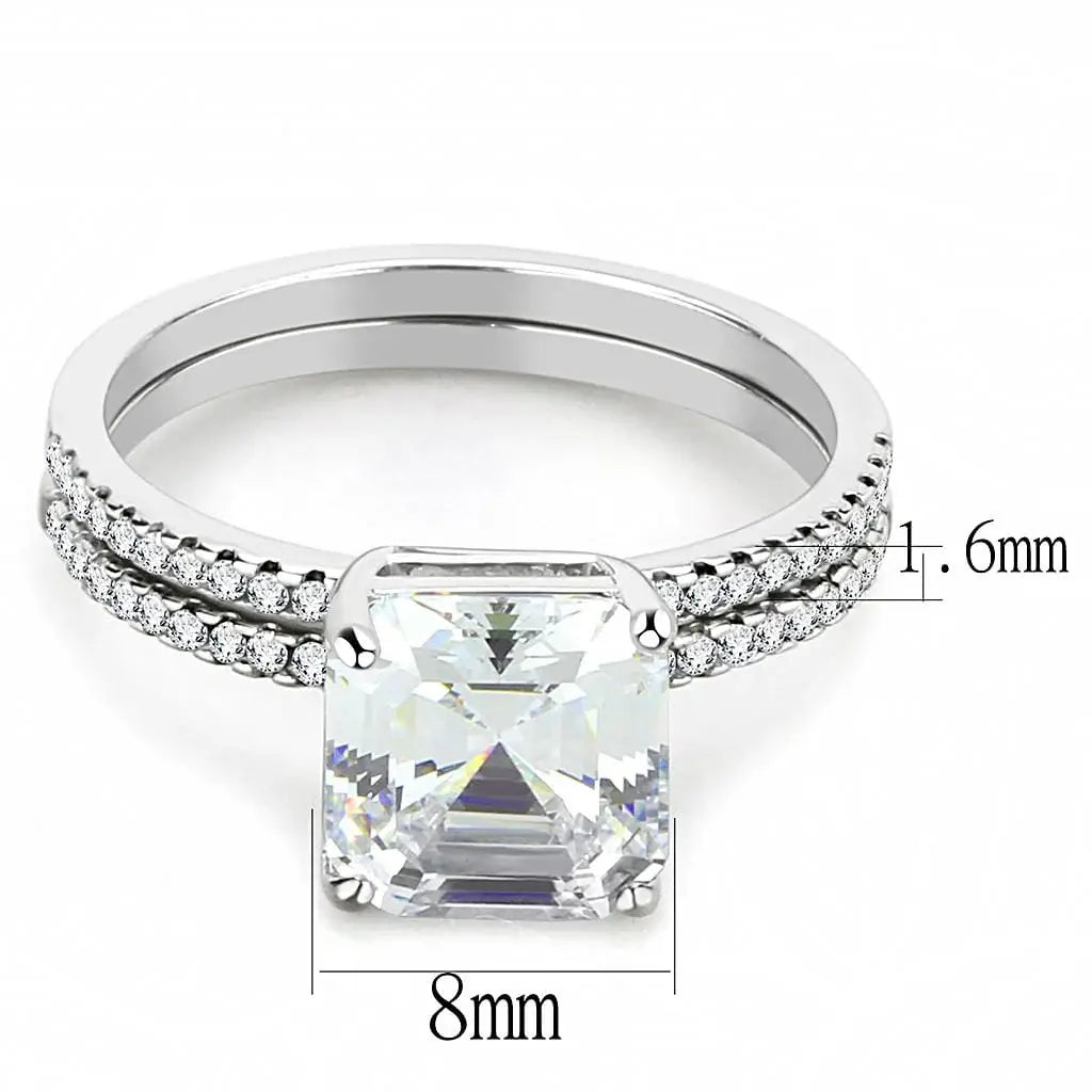 Alamode High polished (no plating) Stainless Steel Ring with Cubic in Clear - Alamode - Flyclothing LLC