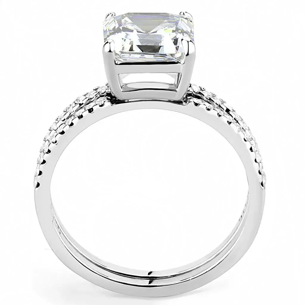 Alamode High polished (no plating) Stainless Steel Ring with Cubic in Clear - Alamode - Flyclothing LLC