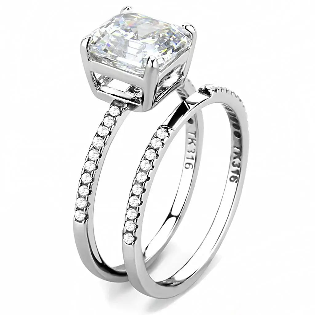 Alamode High polished (no plating) Stainless Steel Ring with Cubic in Clear - Alamode - Flyclothing LLC