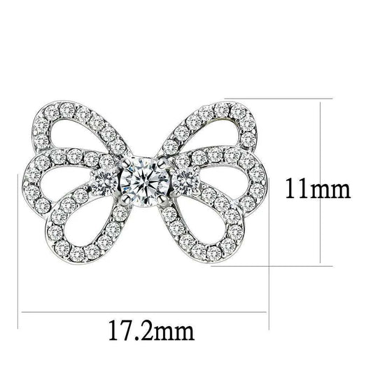 Alamode High polished (no plating) Stainless Steel Earrings with AAA Grade CZ in Clear - Alamode - Flyclothing LLC