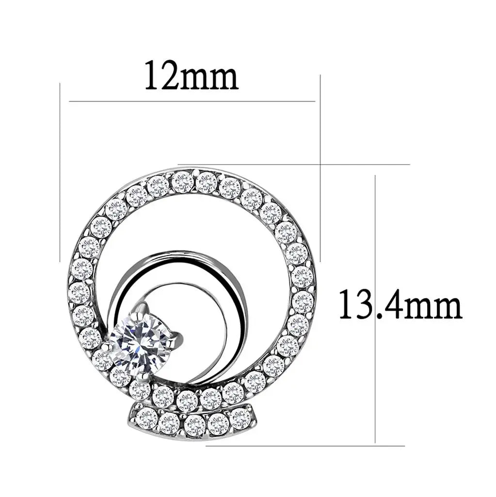Alamode High polished (no plating) Stainless Steel Earrings with AAA Grade CZ in Clear - Alamode - Flyclothing LLC