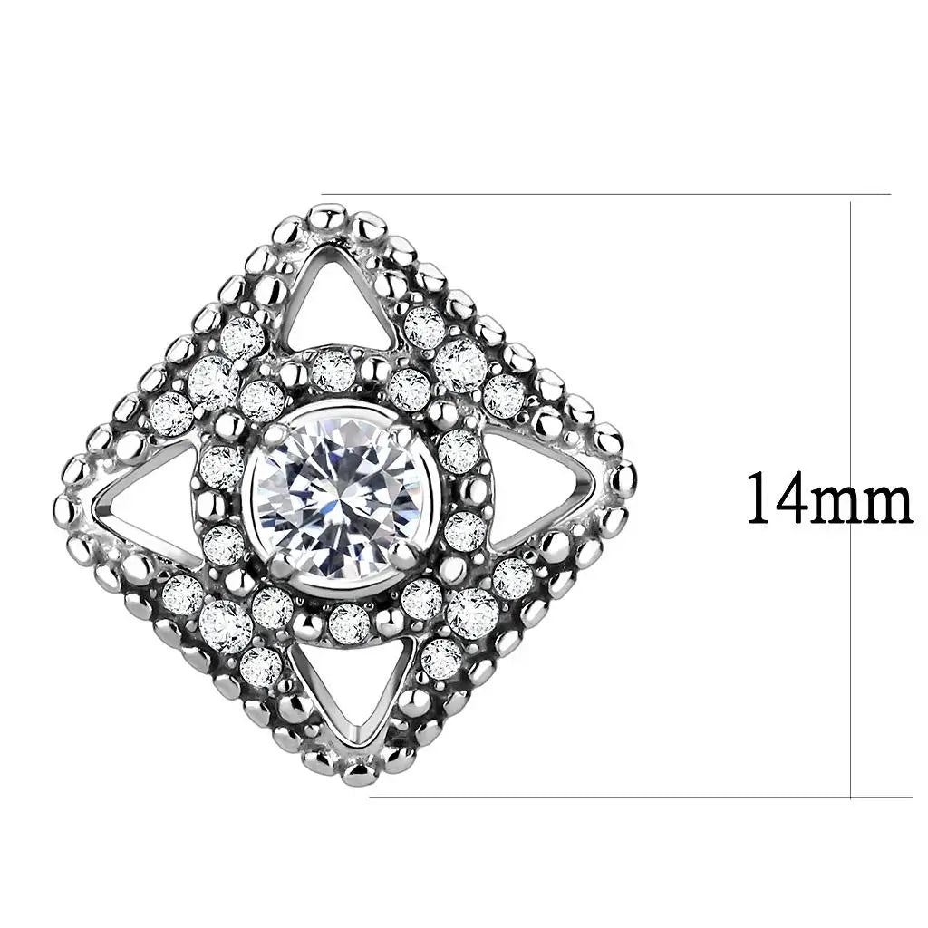 Alamode High polished (no plating) Stainless Steel Earrings with AAA Grade CZ in Clear - Alamode - Flyclothing LLC