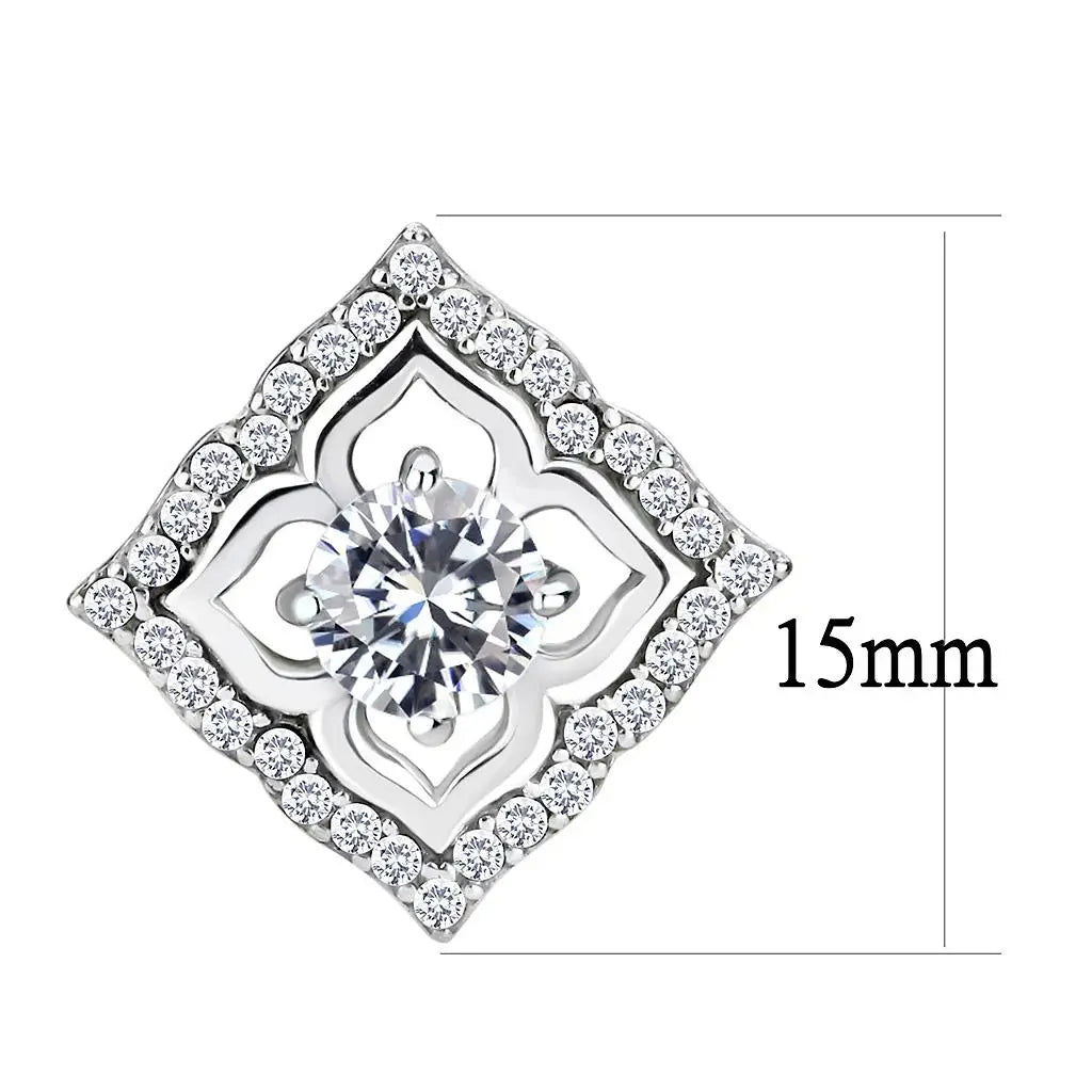 Alamode High polished (no plating) Stainless Steel Earrings with AAA Grade CZ in Clear - Alamode - Flyclothing LLC