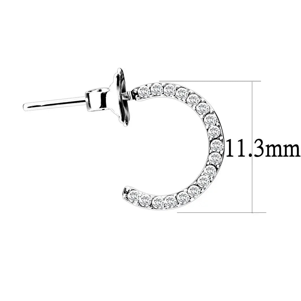 Alamode High polished (no plating) Stainless Steel Earrings with AAA Grade CZ in Clear - Alamode - Flyclothing LLC