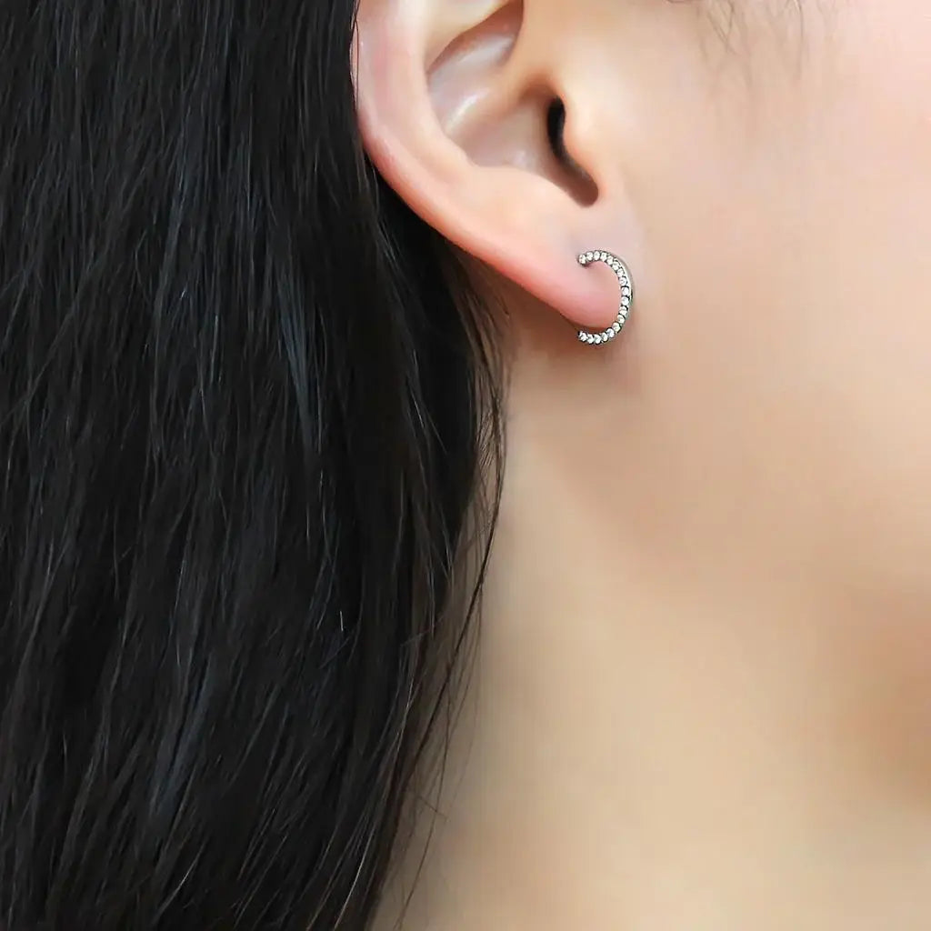 Alamode High polished (no plating) Stainless Steel Earrings with AAA Grade CZ in Clear - Alamode - Flyclothing LLC