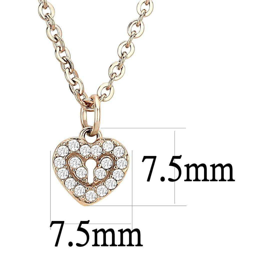Alamode IP Rose Gold(Ion Plating) Stainless Steel Chain Pendant with AAA Grade CZ in Clear - Alamode - Flyclothing LLC