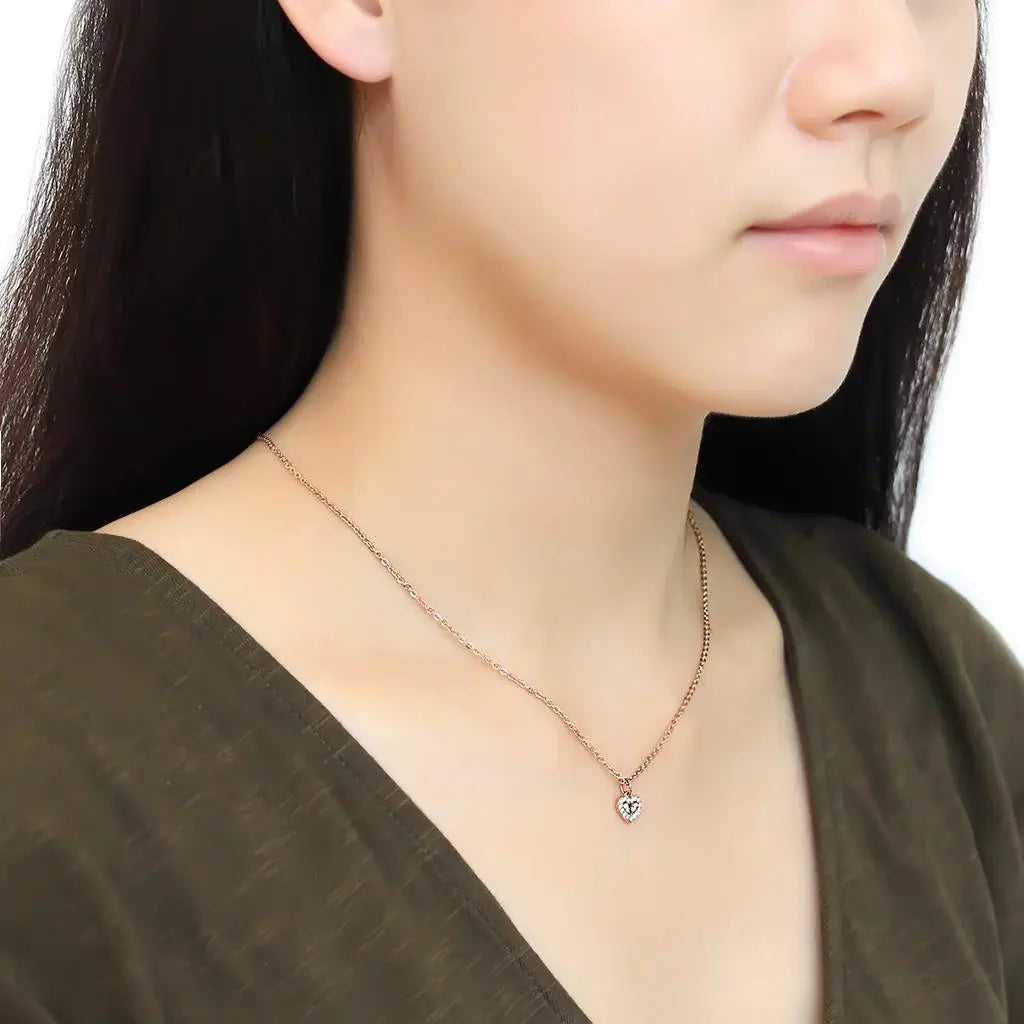 Alamode IP Rose Gold(Ion Plating) Stainless Steel Chain Pendant with AAA Grade CZ in Clear - Alamode - Flyclothing LLC