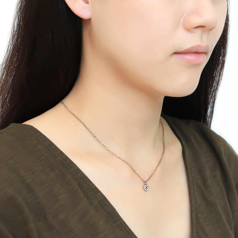Alamode IP Rose Gold(Ion Plating) Stainless Steel Chain Pendant with AAA Grade CZ in Clear - Alamode - Flyclothing LLC