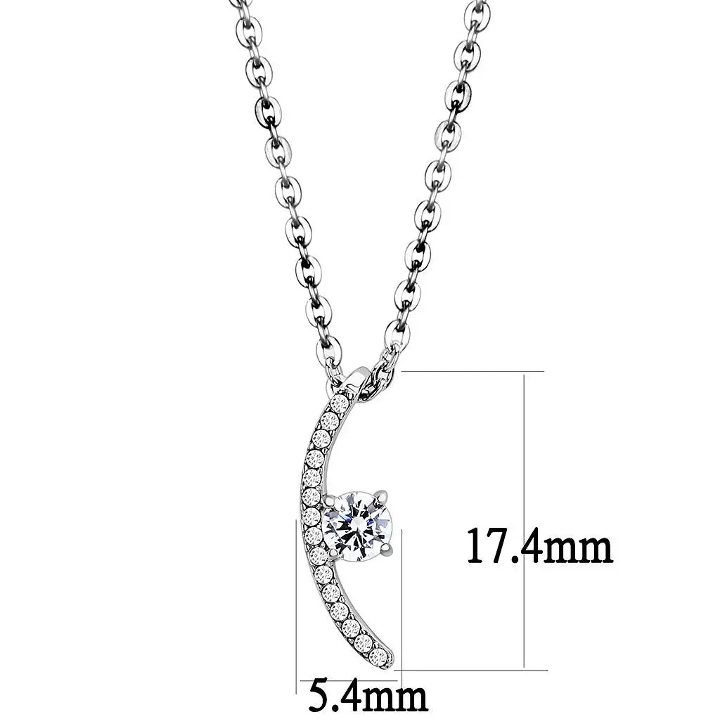 Alamode High polished (no plating) Stainless Steel Chain Pendant with AAA Grade CZ in Clear - Alamode - Flyclothing LLC