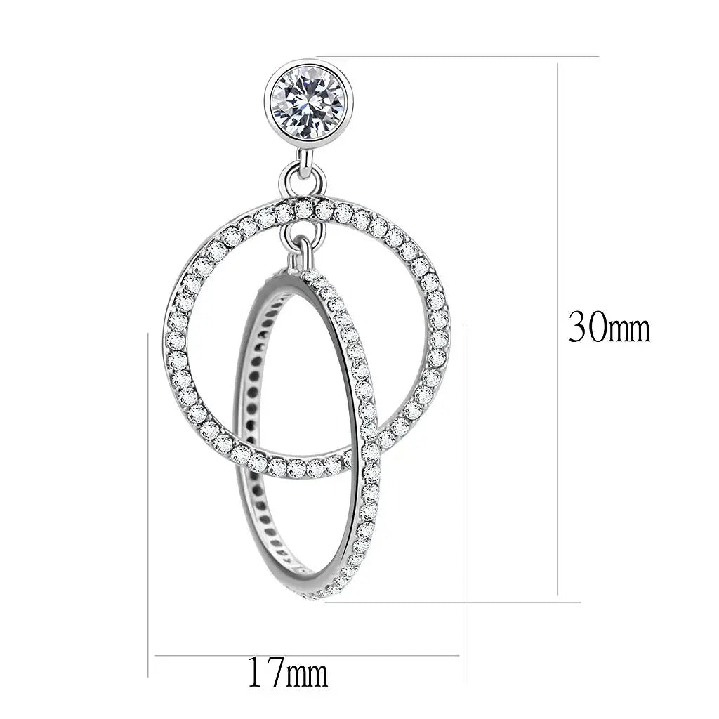 Alamode High polished (no plating) Stainless Steel Earrings with AAA Grade CZ in Clear - Alamode - Flyclothing LLC