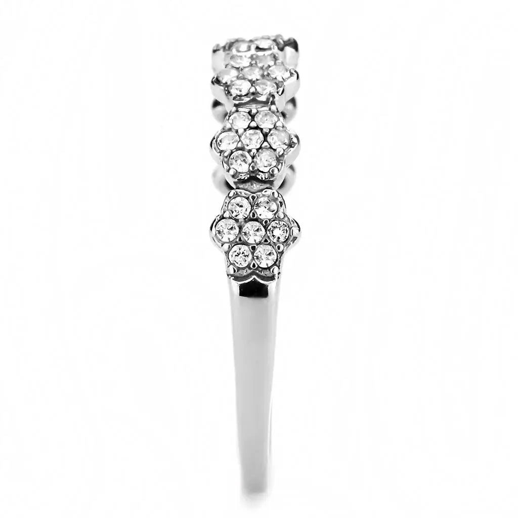 Alamode High polished (no plating) Stainless Steel Ring with AAA Grade CZ in Clear - Alamode - Flyclothing LLC