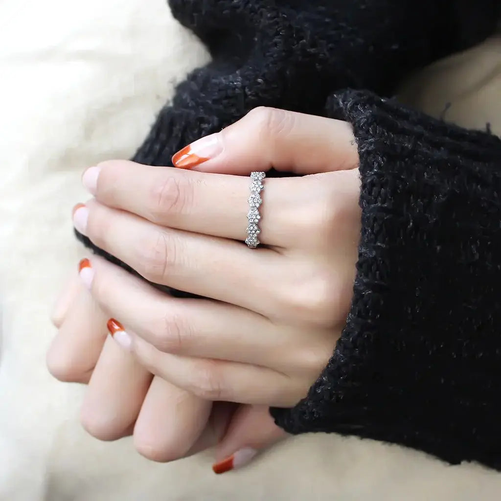 Alamode High polished (no plating) Stainless Steel Ring with AAA Grade CZ in Clear - Alamode - Flyclothing LLC