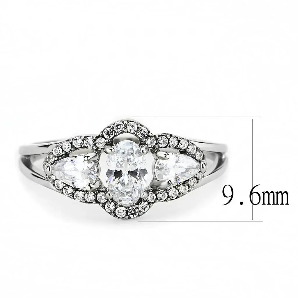 Alamode High polished (no plating) Stainless Steel Ring with AAA Grade CZ in Clear - Alamode - Flyclothing LLC