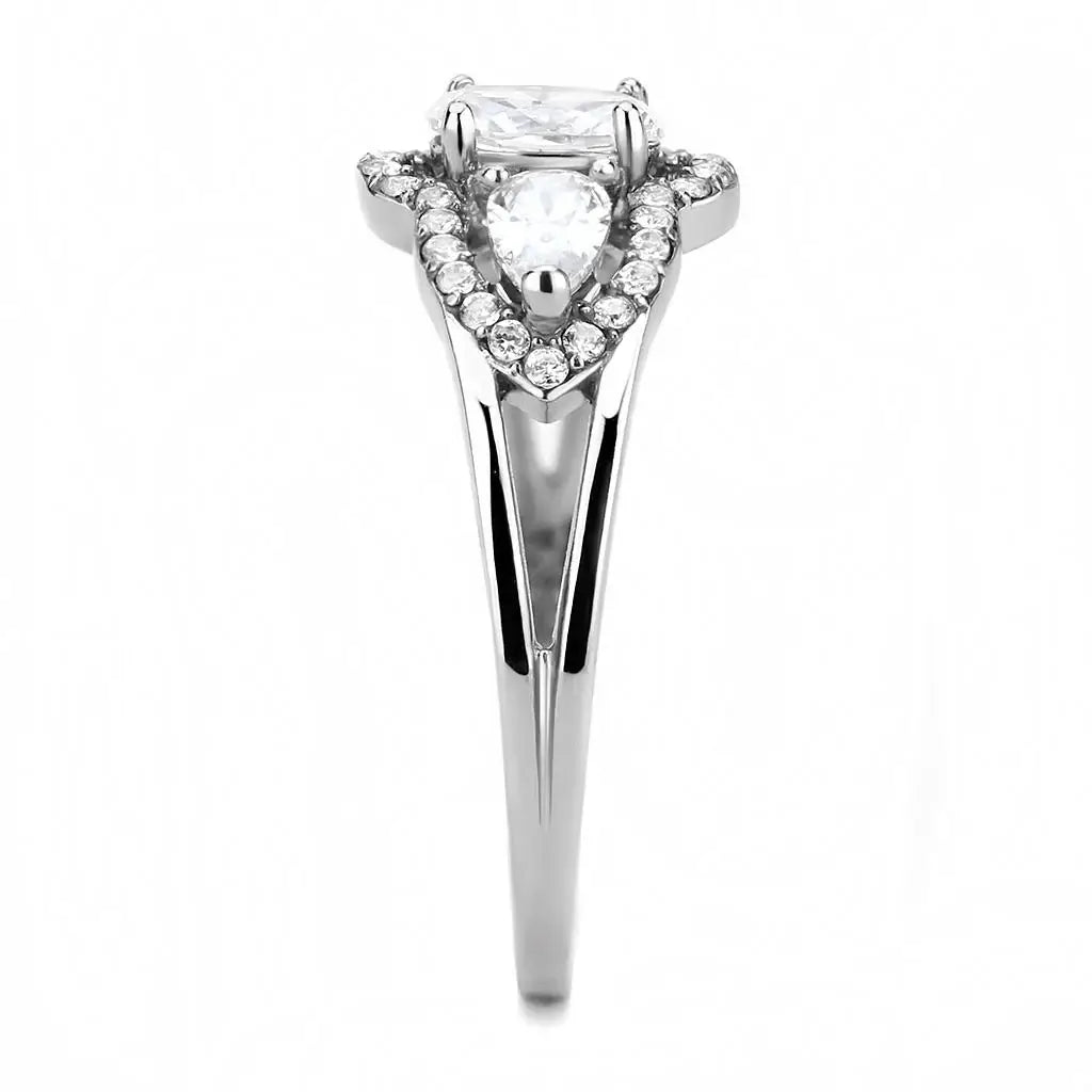 Alamode High polished (no plating) Stainless Steel Ring with AAA Grade CZ in Clear - Alamode - Flyclothing LLC