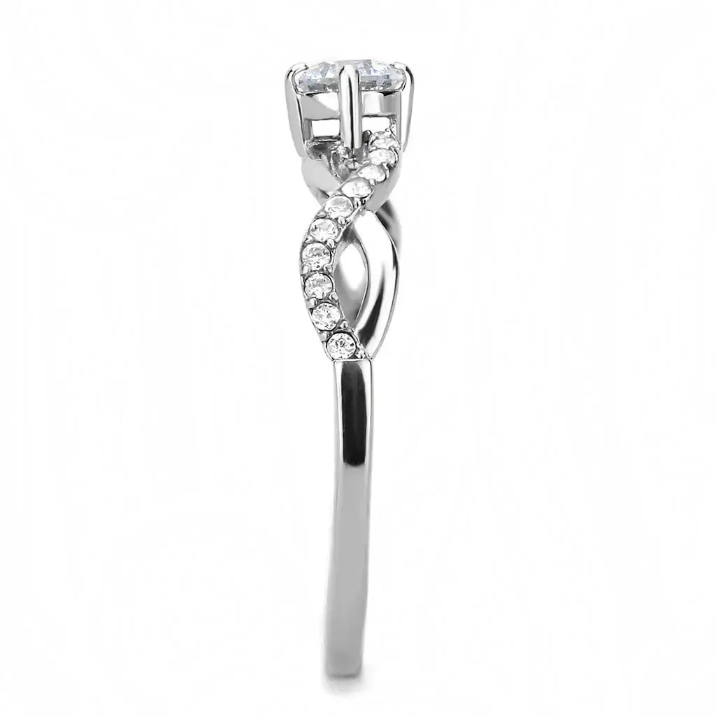Alamode High polished (no plating) Stainless Steel Ring with AAA Grade CZ in Clear - Alamode - Flyclothing LLC