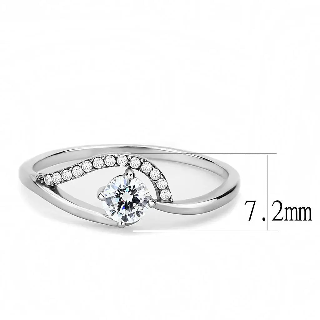 Alamode High polished (no plating) Stainless Steel Ring with AAA Grade CZ in Clear - Alamode - Flyclothing LLC