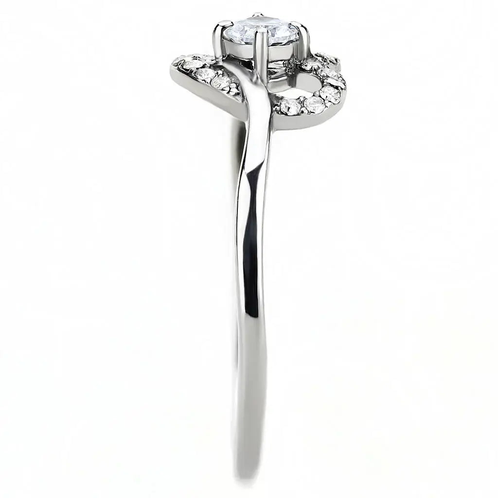 Alamode High polished (no plating) Stainless Steel Ring with AAA Grade CZ in Clear - Alamode - Flyclothing LLC