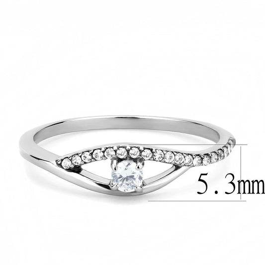 Alamode High polished (no plating) Stainless Steel Ring with AAA Grade CZ in Clear - Alamode
