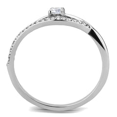 Alamode High polished (no plating) Stainless Steel Ring with AAA Grade CZ in Clear - Alamode