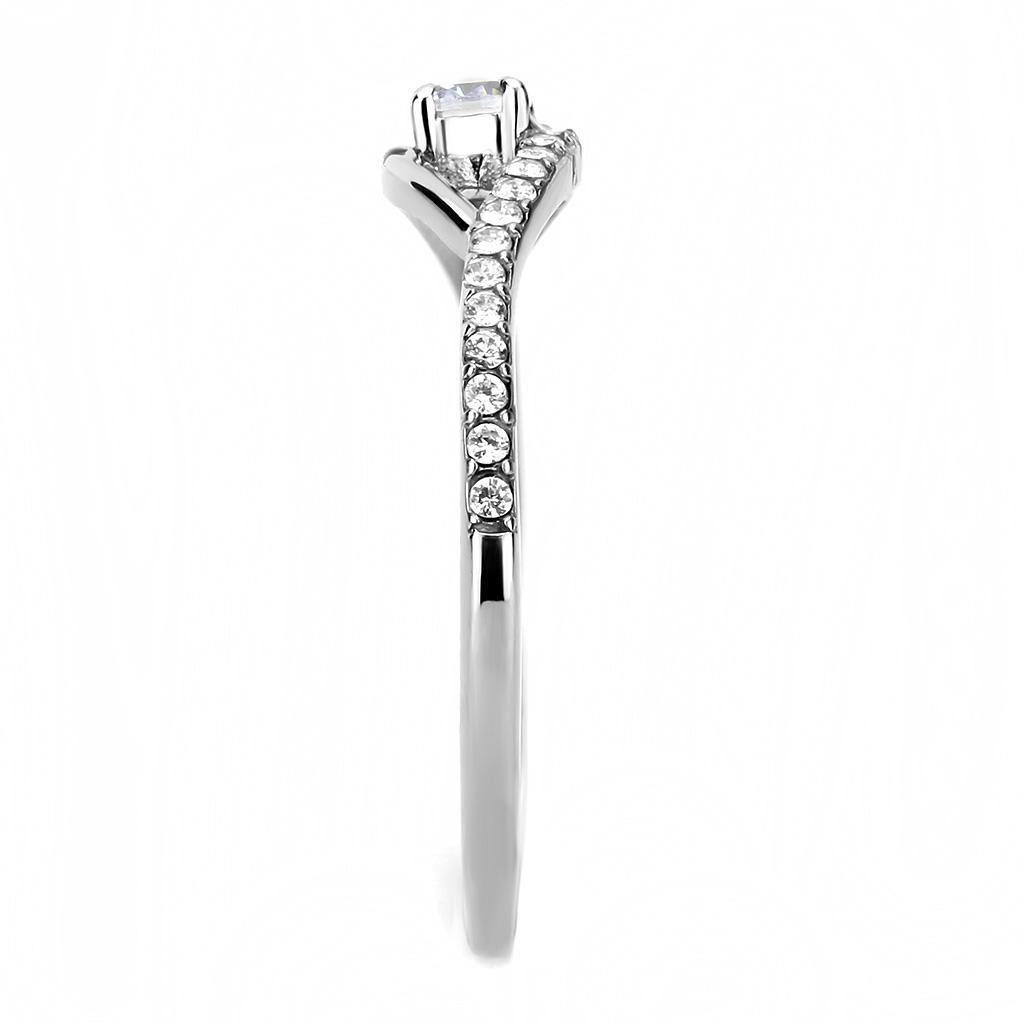 Alamode High polished (no plating) Stainless Steel Ring with AAA Grade CZ in Clear - Alamode