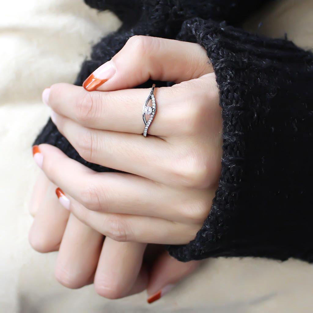 Alamode High polished (no plating) Stainless Steel Ring with AAA Grade CZ in Clear - Alamode