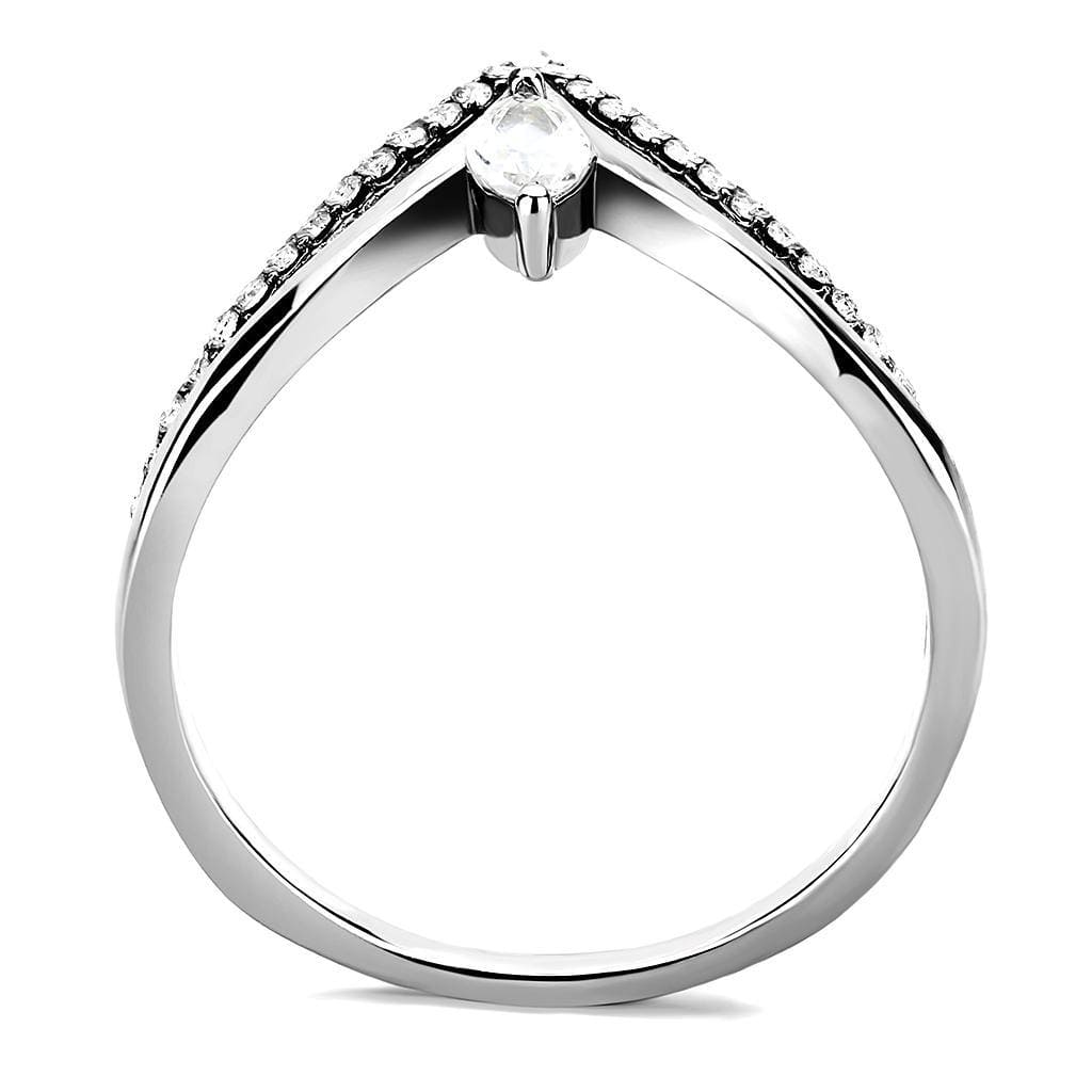Alamode High polished (no plating) Stainless Steel Ring with AAA Grade CZ in Clear - Alamode