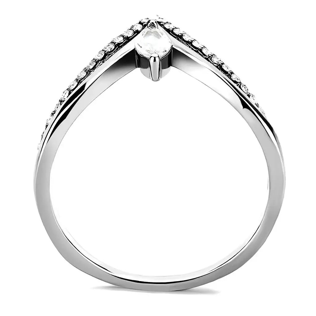 Alamode High polished (no plating) Stainless Steel Ring with AAA Grade CZ in Clear - Alamode - Flyclothing LLC