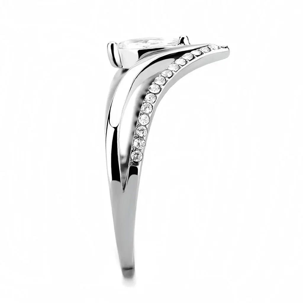 Alamode High polished (no plating) Stainless Steel Ring with AAA Grade CZ in Clear - Alamode - Flyclothing LLC
