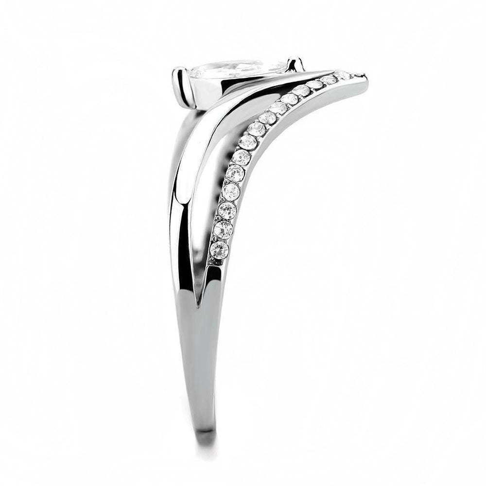 Alamode High polished (no plating) Stainless Steel Ring with AAA Grade CZ in Clear - Alamode - Flyclothing LLC