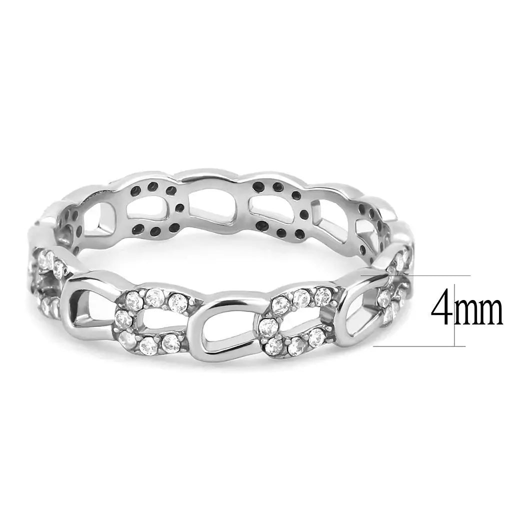 Alamode High polished (no plating) Stainless Steel Ring with AAA Grade CZ in Clear - Alamode - Flyclothing LLC