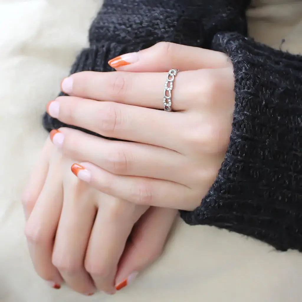 Alamode High polished (no plating) Stainless Steel Ring with AAA Grade CZ in Clear - Alamode - Flyclothing LLC