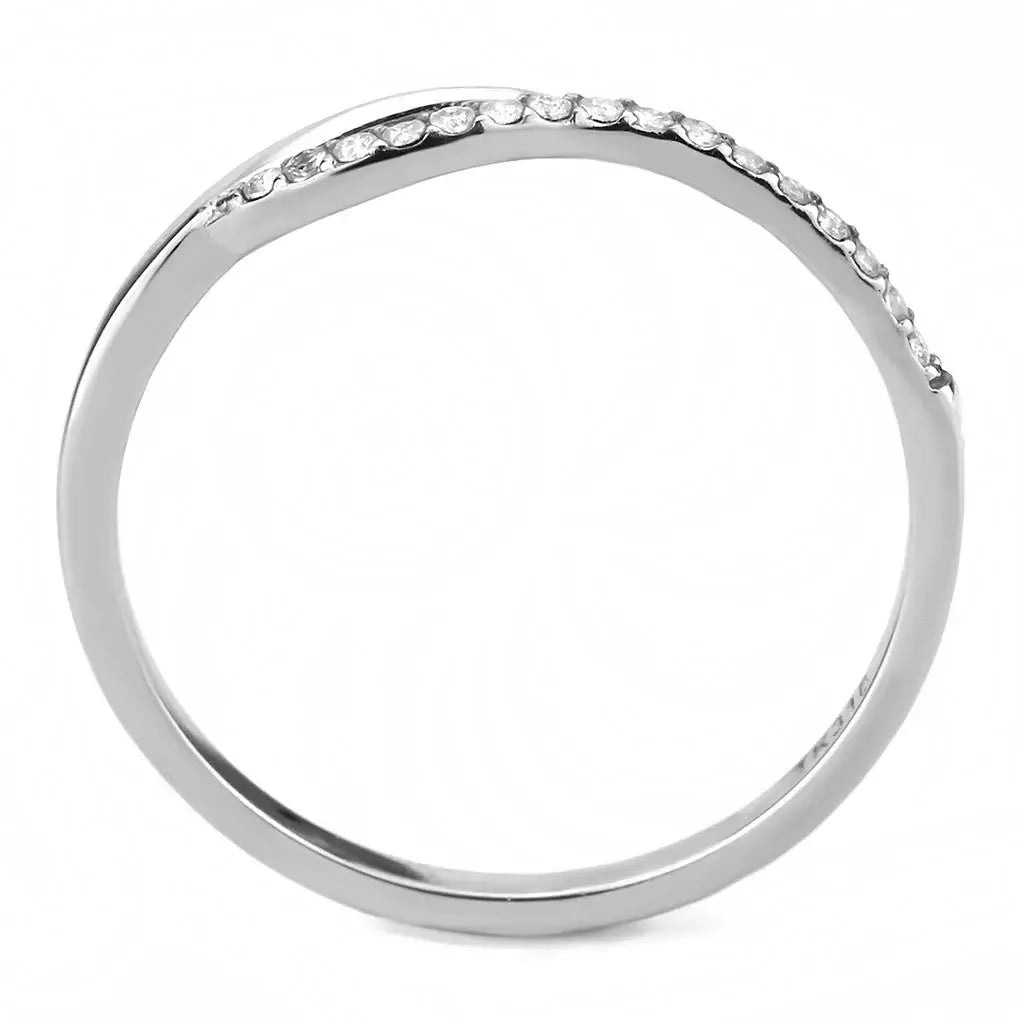 Alamode High polished (no plating) Stainless Steel Ring with AAA Grade CZ in Clear - Alamode - Flyclothing LLC