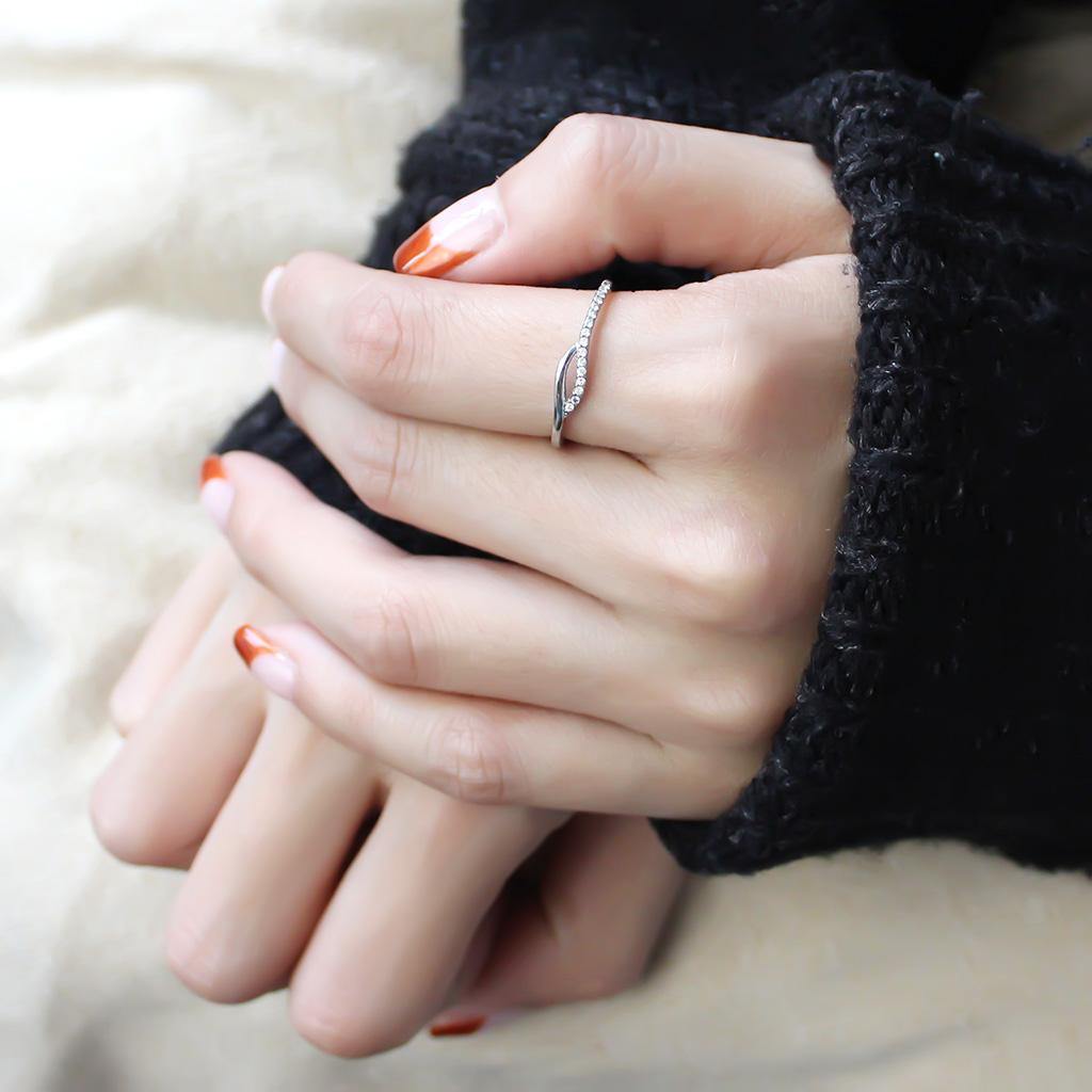 Alamode High polished (no plating) Stainless Steel Ring with AAA Grade CZ in Clear - Alamode