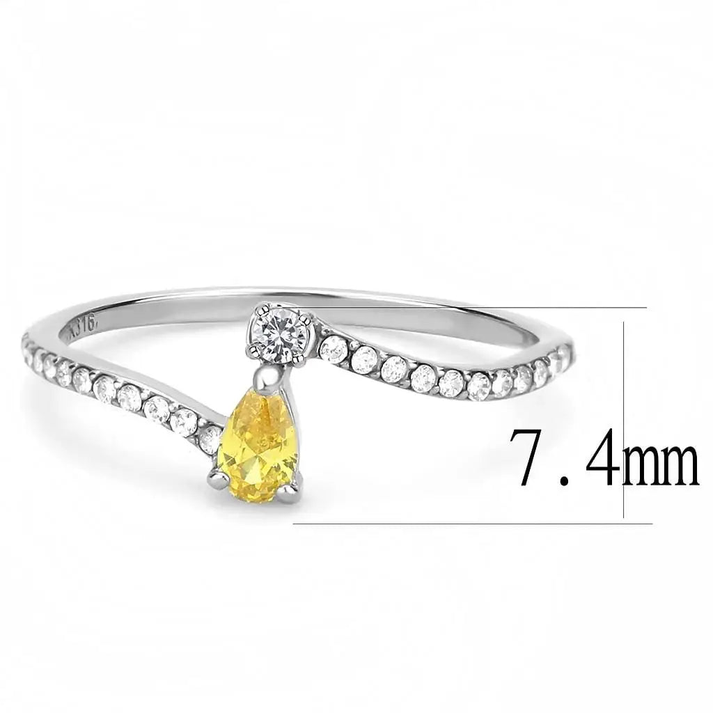 Alamode High polished (no plating) Stainless Steel Ring with AAA Grade CZ in Topaz - Alamode - Flyclothing LLC