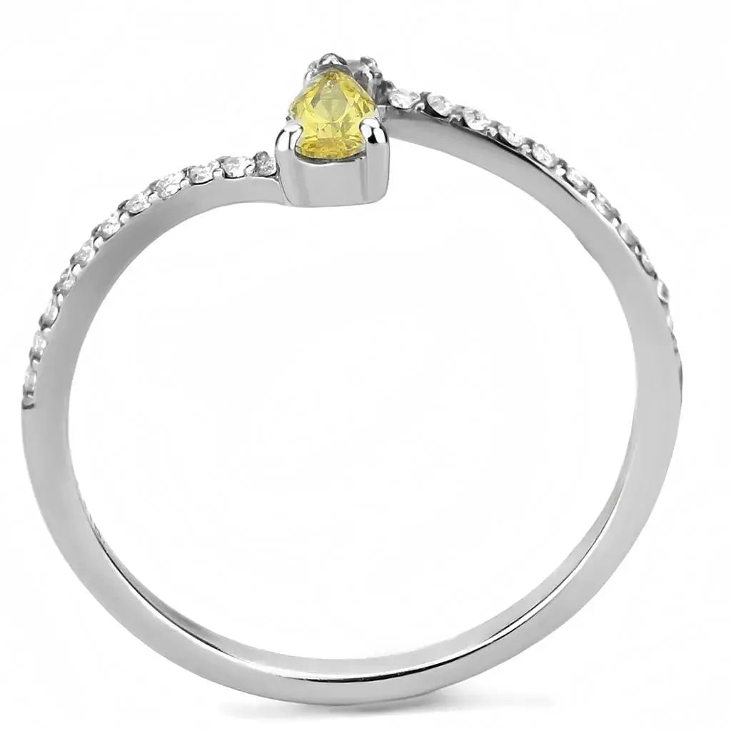 Alamode High polished (no plating) Stainless Steel Ring with AAA Grade CZ in Topaz - Alamode - Flyclothing LLC
