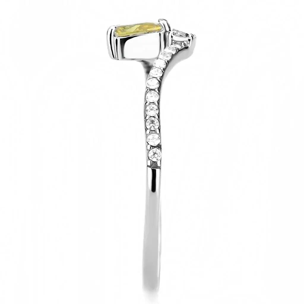Alamode High polished (no plating) Stainless Steel Ring with AAA Grade CZ in Topaz - Alamode - Flyclothing LLC